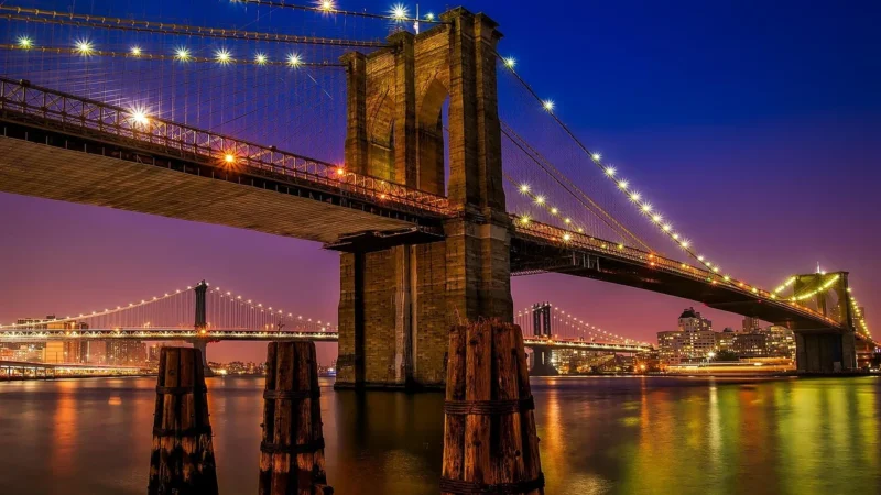 Fototapety.Pl Miasto Nocą Usa Most Brookliński Okleina Na Ścianę 250x250cm Fizelina