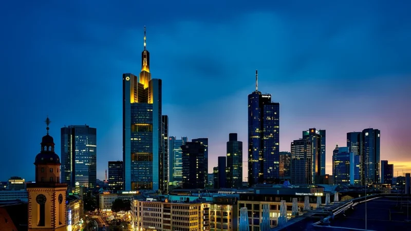 Fototapety.Pl Miasto Zmierzch Światła Budynki Architektura Okleina Na Ścianę 250x250cm Fizelina