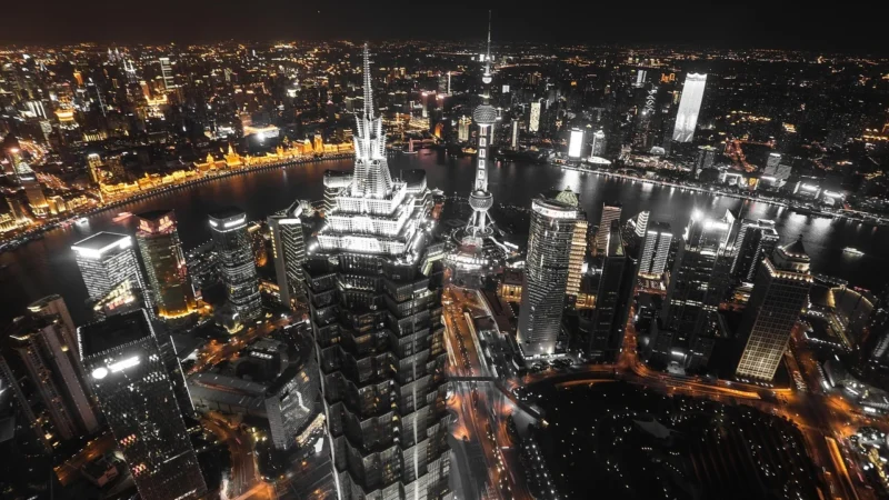 Fototapety.Pl Nocna Panorama Miasta Szanghaj Rzeka Okleina Na Ścianę 250x250cm Magicstick