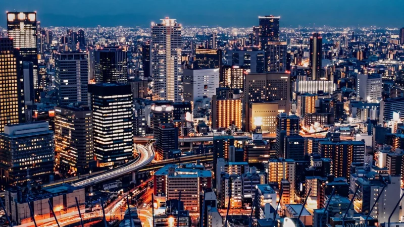 Fototapety.Pl Nocna Panorama Oświetlonego Miasta Japonia Okleina Na Ścianę 250x250cm Fizelina