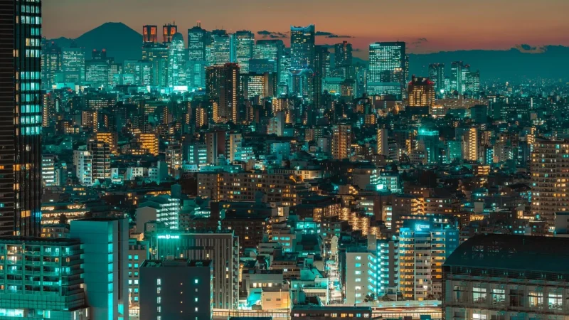 Fototapety.Pl Nocna Panorama Oświetlonego Miasta Japonia Okleina Na Ścianę 250x250cm Magicstick