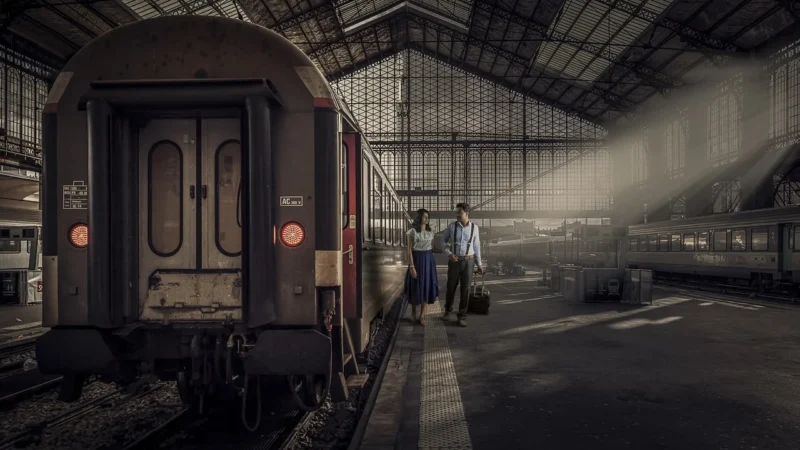 Fototapety.Pl Pociąg Pasażerski Postój Światła Okleina Na Ścianę 250x250cm Magicstick