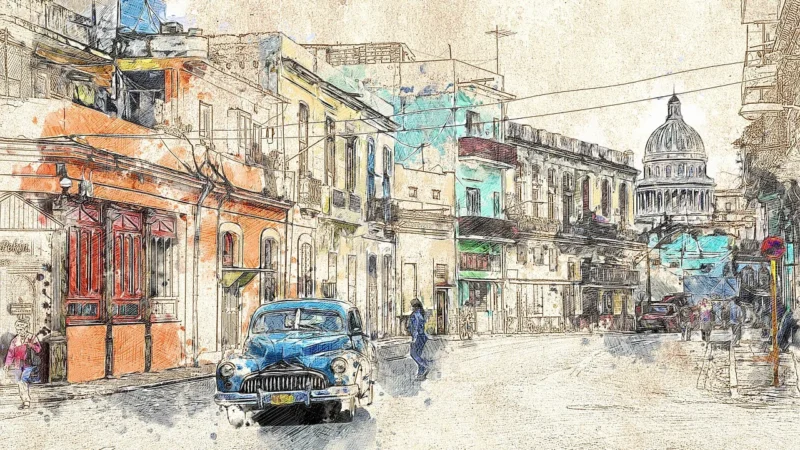Fototapety.Pl Samochód Vintage Na Tle Kubańskiej Wioski Fototapeta Ścianę 250x250cm Fizelina