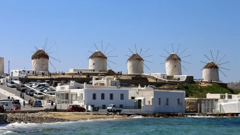 Fototapety.Pl Wyspy Mykonos Wiatraki Woda Okleina Na Ścianę 250x250cm Magicstick