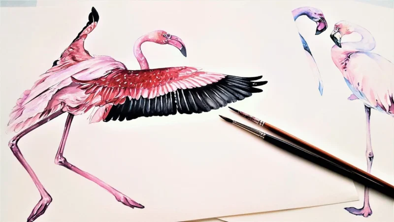 Muralo Fototapeta Murano Abstrakcja Flamingi Akwarela 270×180